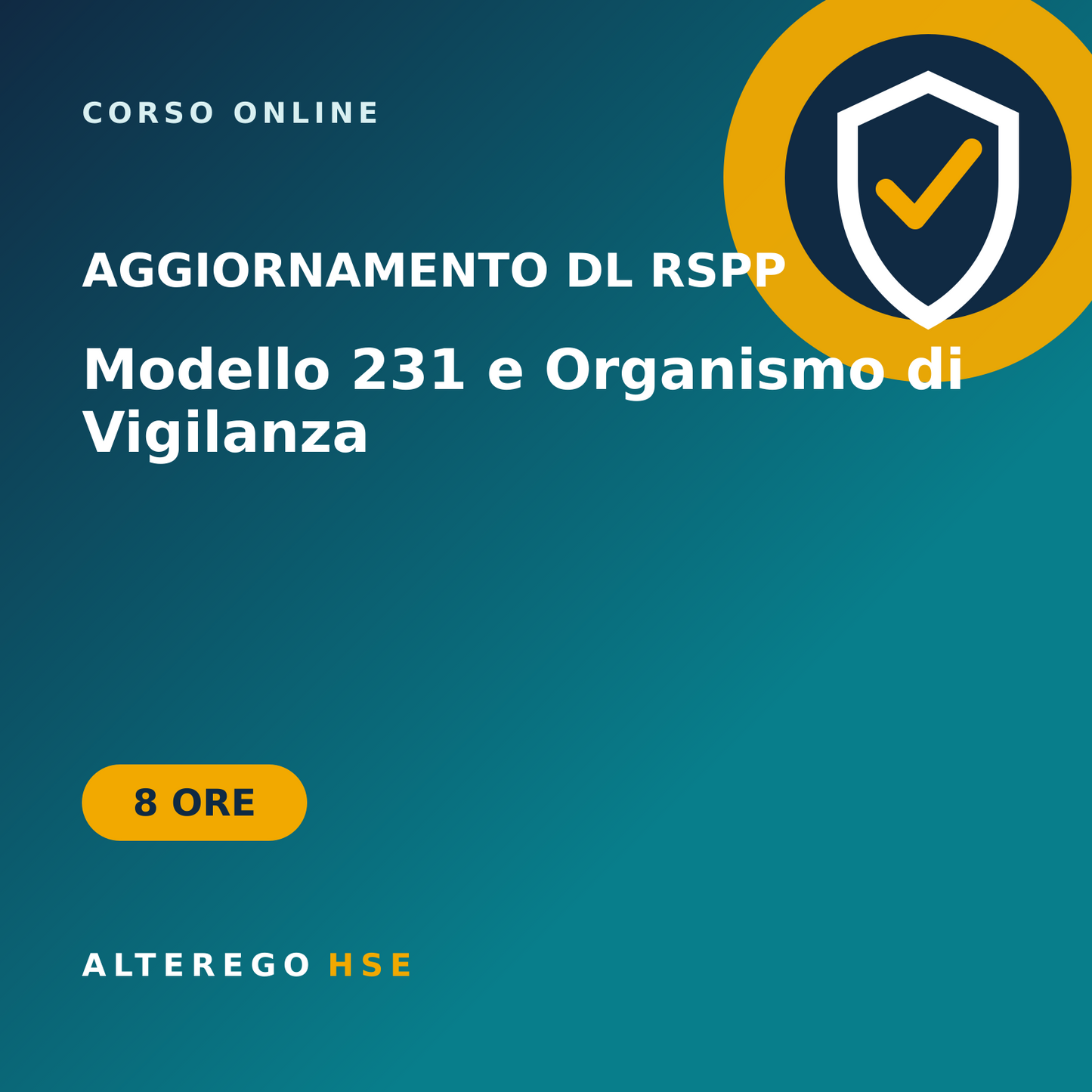 Aggiornamento datore di lavoro RSPP: Modello 231 e OdV – 8 ore