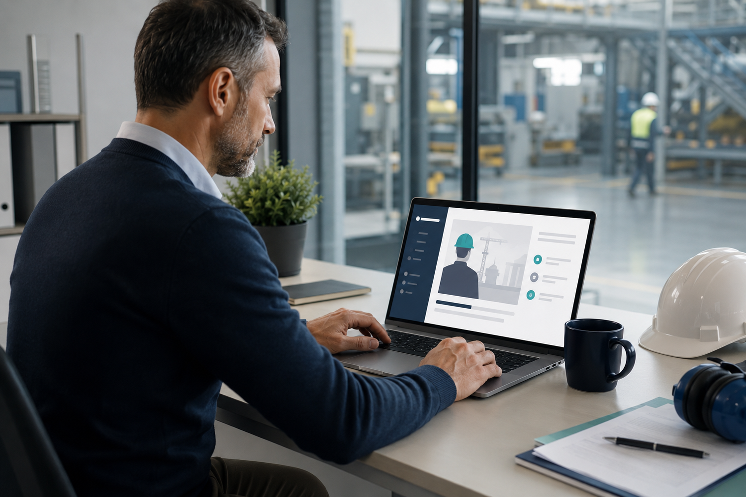 Lavoratore durante un corso online di sicurezza in modalità e-learning